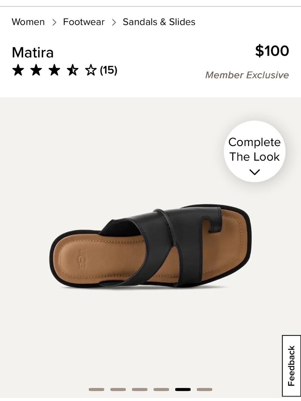 UGG Matira Black Leather Slide Sandals